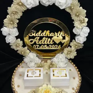 Mridang Customize Engagement Ring platter with beautiful Floral work Wood Decorative Platter  (White)