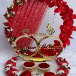 Mridang Engagement Ring platter with Customize name beautiful Floral work Wood Decorative Platter  (Red)