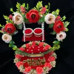 Mridang Customize Engagement Ring platter with beautiful Floral work Wood Decorative Platter  (Red)