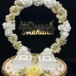 Mridang Customize Engagement Ring platter with beautiful Floral work Wood Decorative Platter  (White)