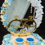 Mridang Customize Engagement Ring platter with beautiful Floral work Wood Decorative Platter  (Blue)