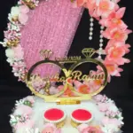 Mridang Customize Engagement Ring platter with beautiful Floral work Wood Decorative Platter  (Pink)
