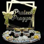 Mridang Customize Engagement Ring platter with beautiful Floral work Wood Decorative Platter  (Black)